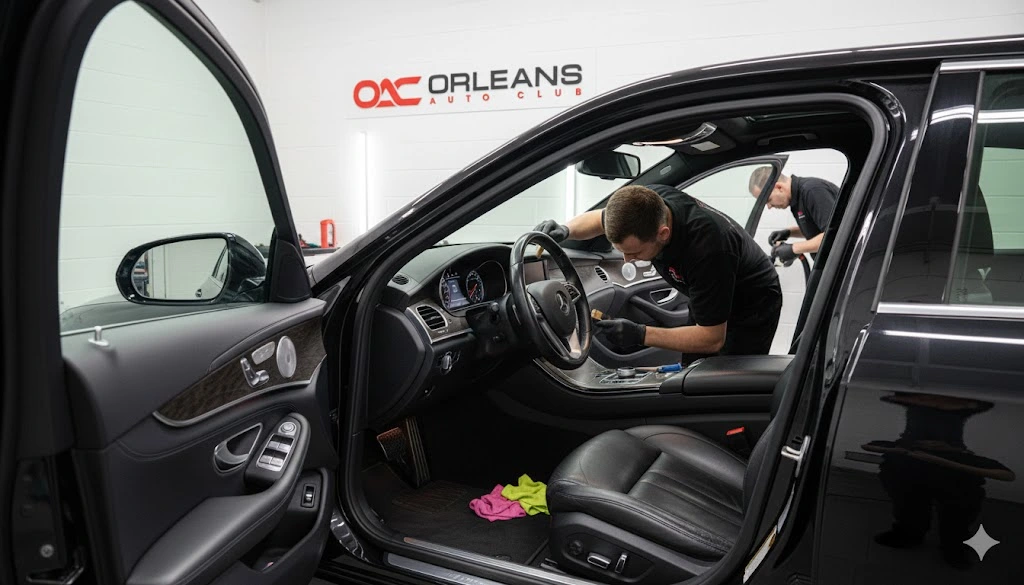 Interior Care. Orleans Auto Club Expert working on the Interior Car Care