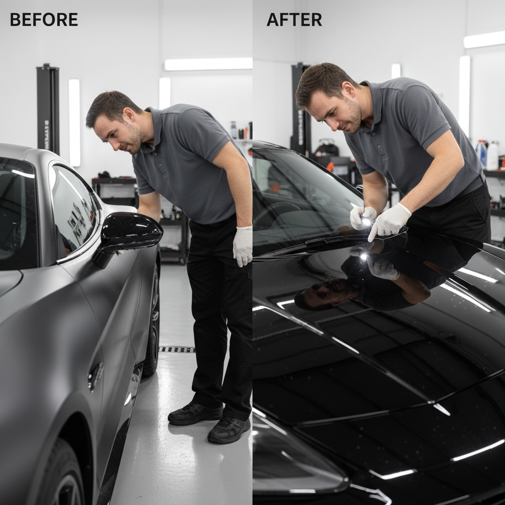 Before and after car paint protection