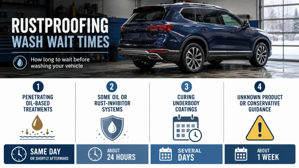 How long to wait to wash car after rustproofing based on different rustproofing treatments